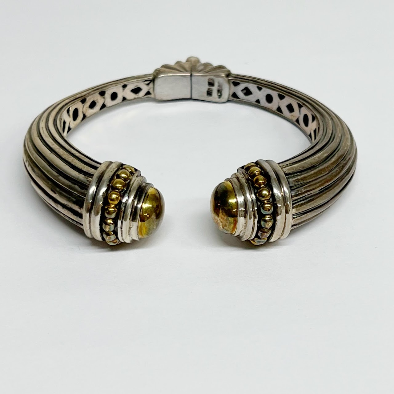 Sterling Silver, 18K Gold Caviar Hinged Cuff Bracelet 2