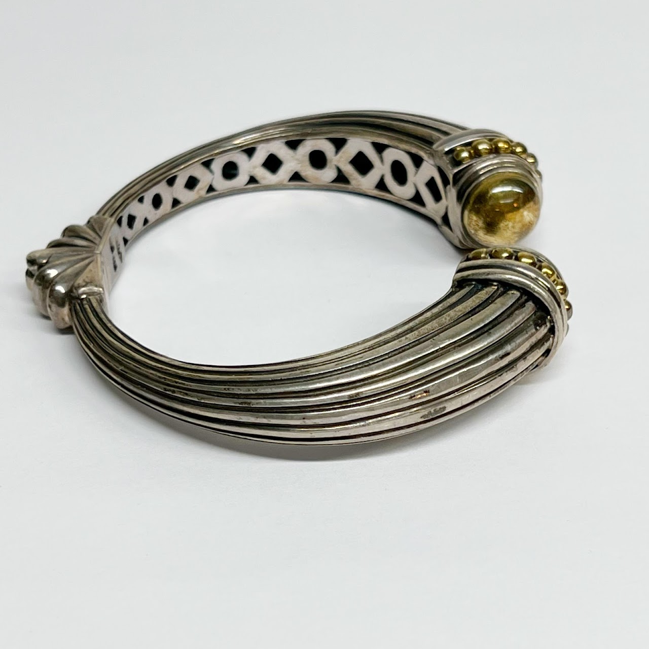 Sterling Silver, 18K Gold Caviar Hinged Cuff Bracelet 2