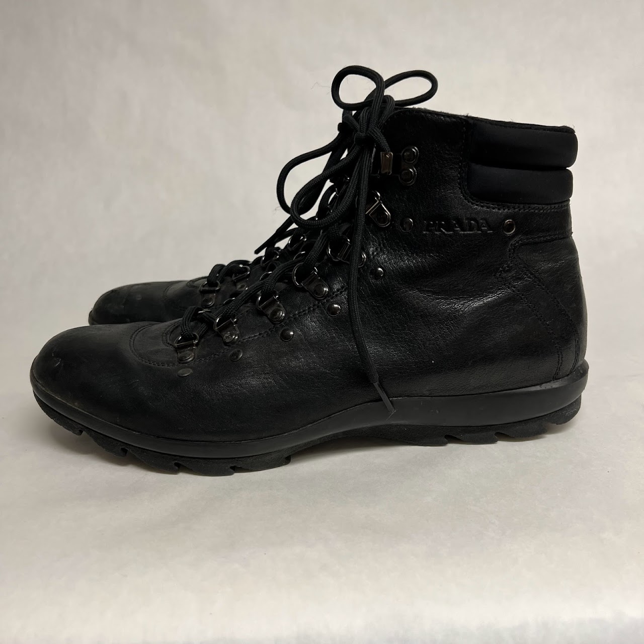 Prada Black Leather Hiking Boots