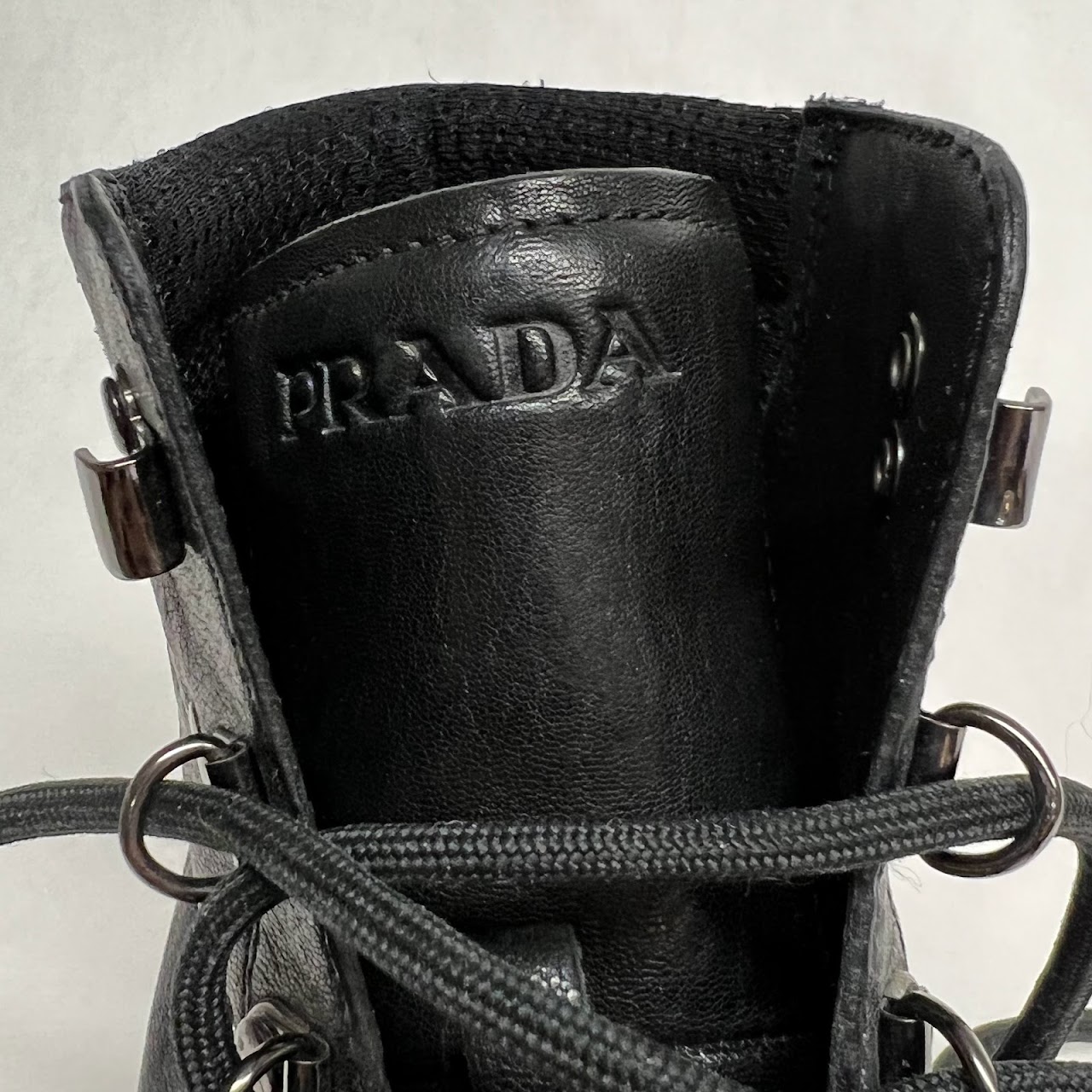 Prada Black Leather Hiking Boots