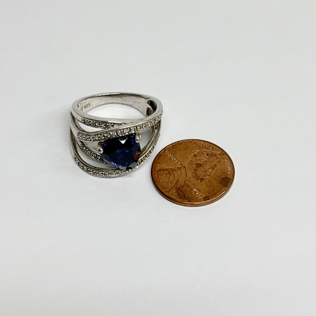 Sterling Silver, Blue and Clear Stone Ring