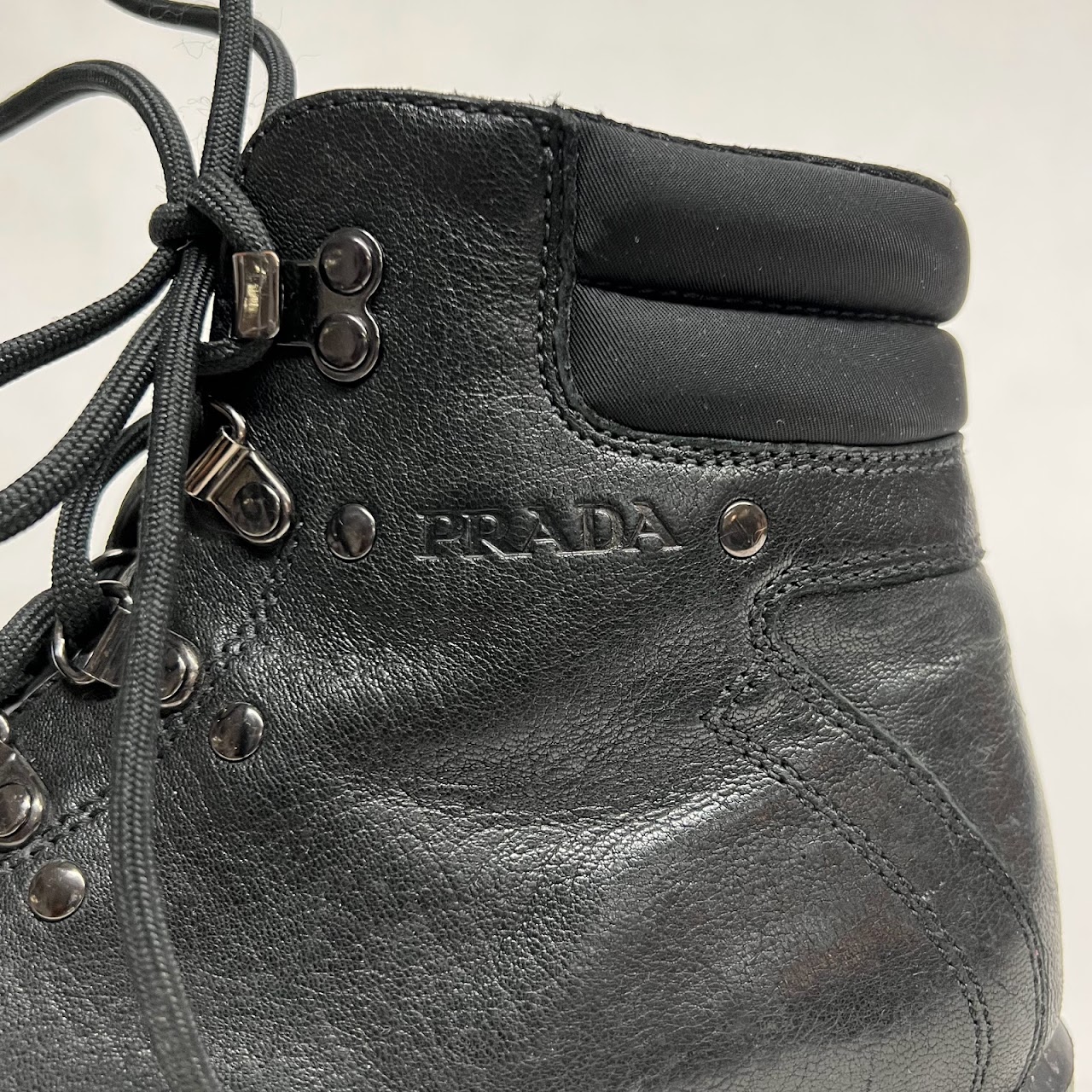 Prada Black Leather Hiking Boots