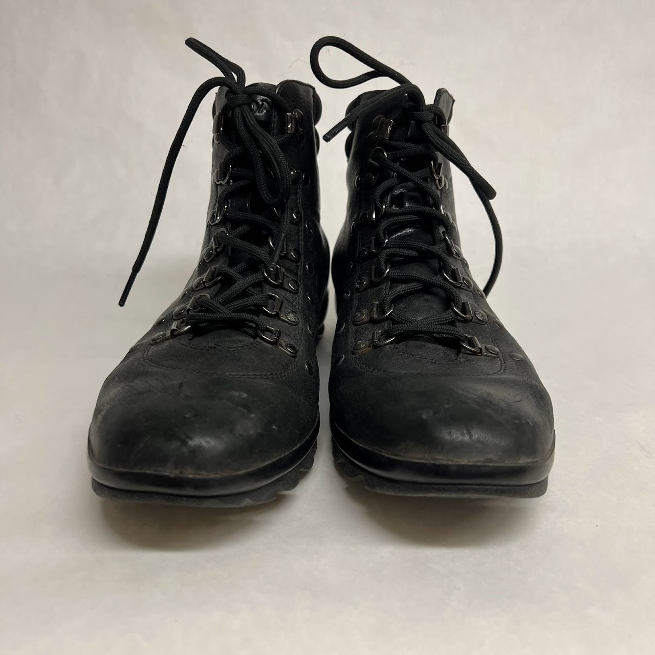 Prada Black Leather Hiking Boots