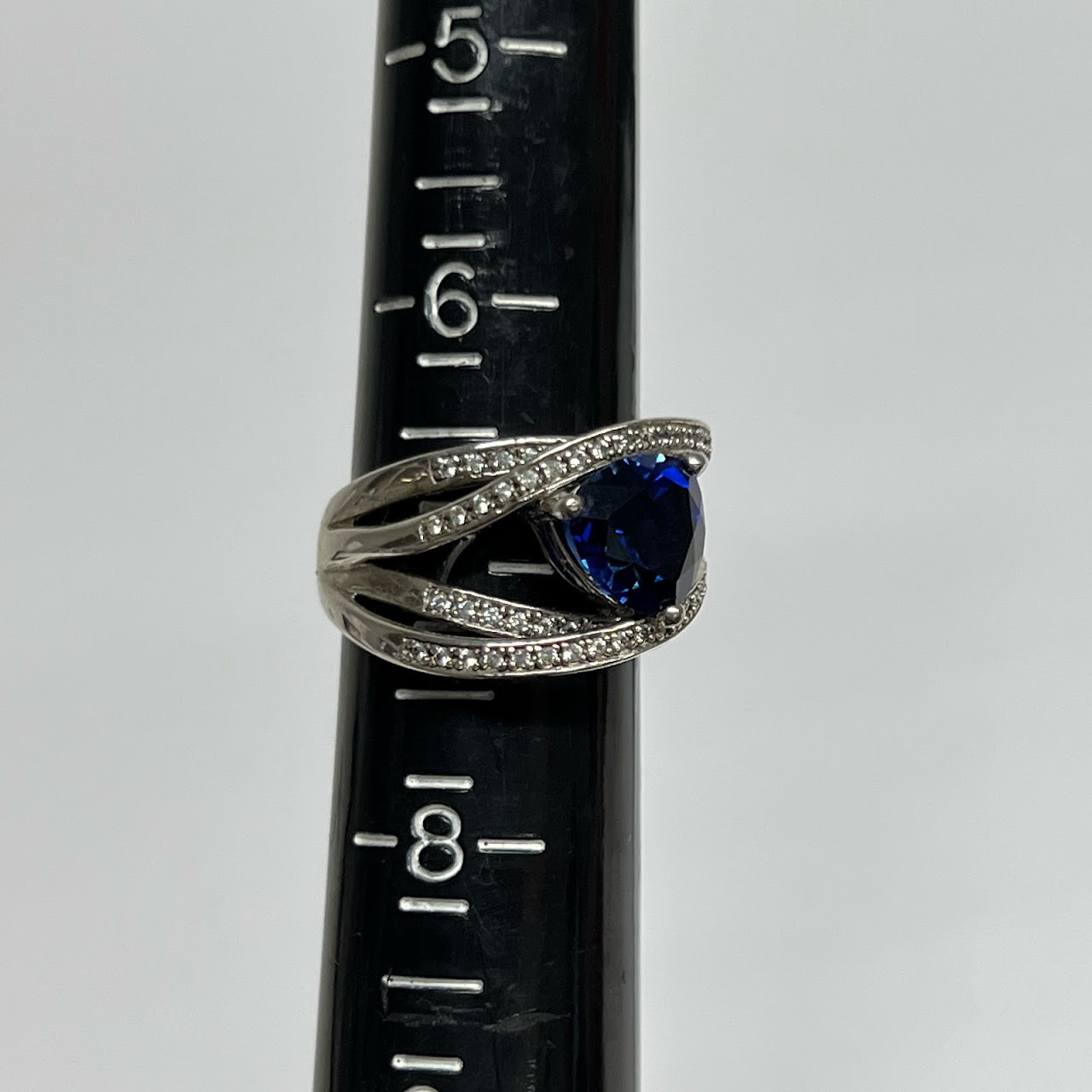 Sterling Silver, Blue and Clear Stone Ring