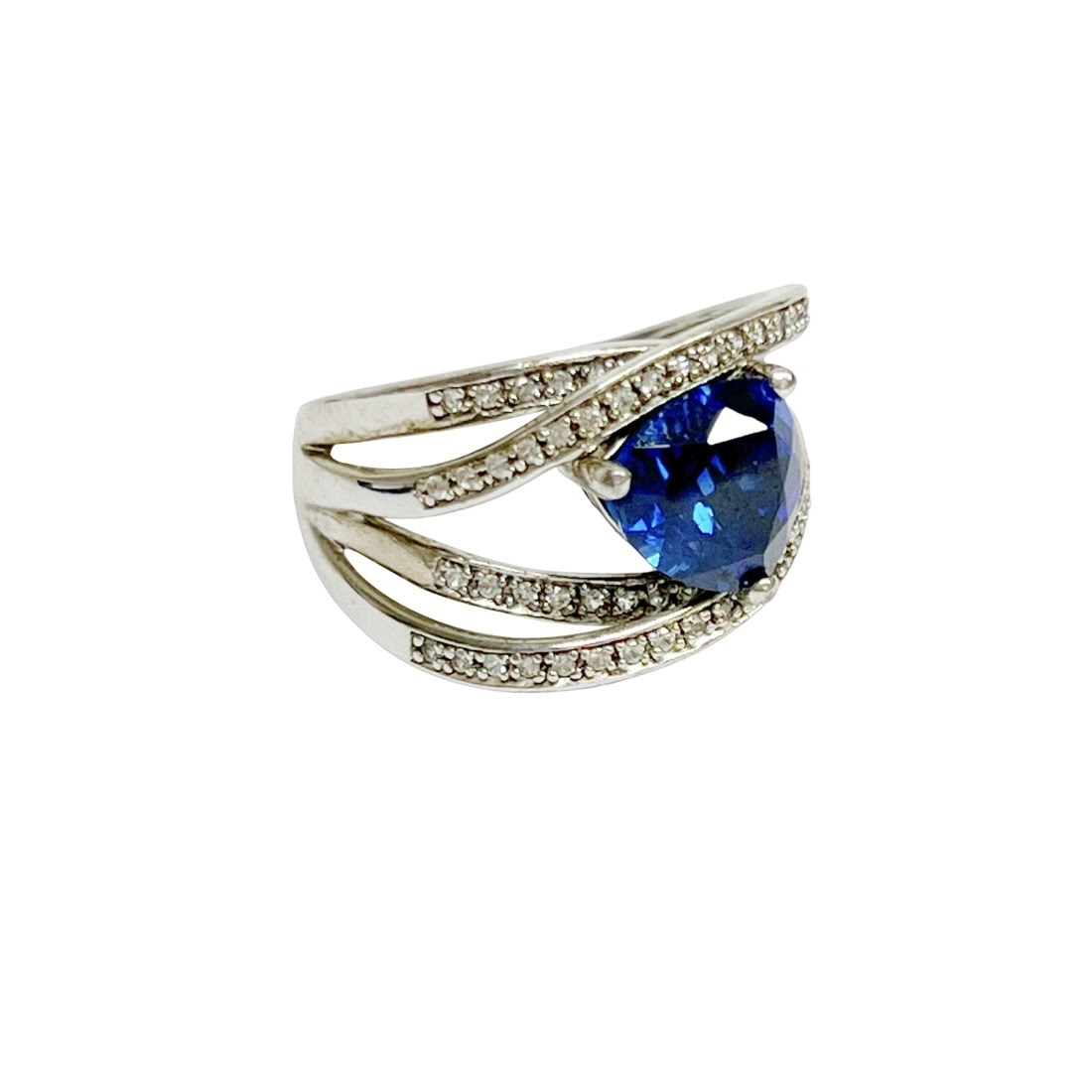 Sterling Silver, Blue and Clear Stone Ring