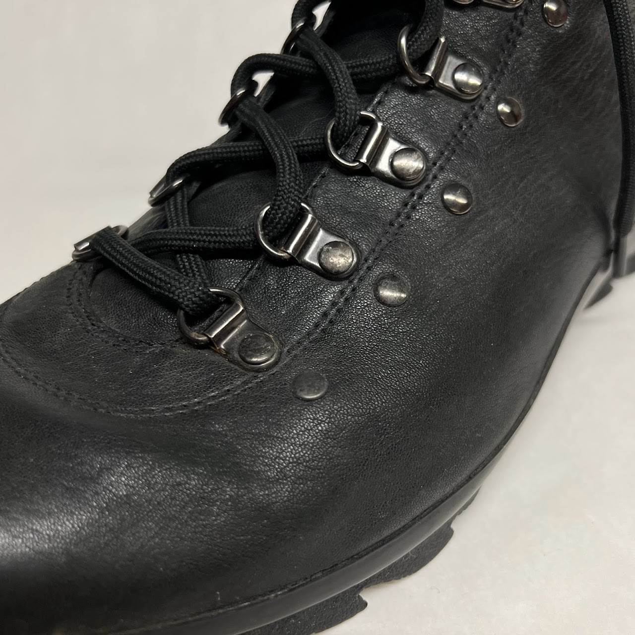 Prada Black Leather Hiking Boots