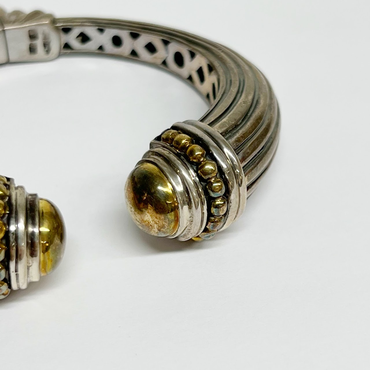 Sterling Silver, 18K Gold Caviar Hinged Cuff Bracelet 2