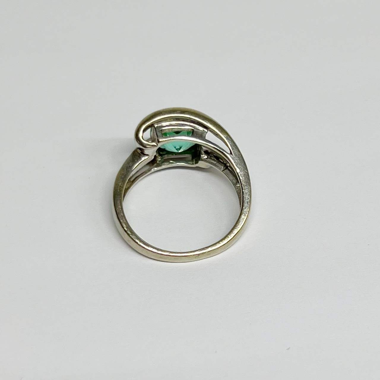 10K White Gold, Green Stone, and Diamond Ring