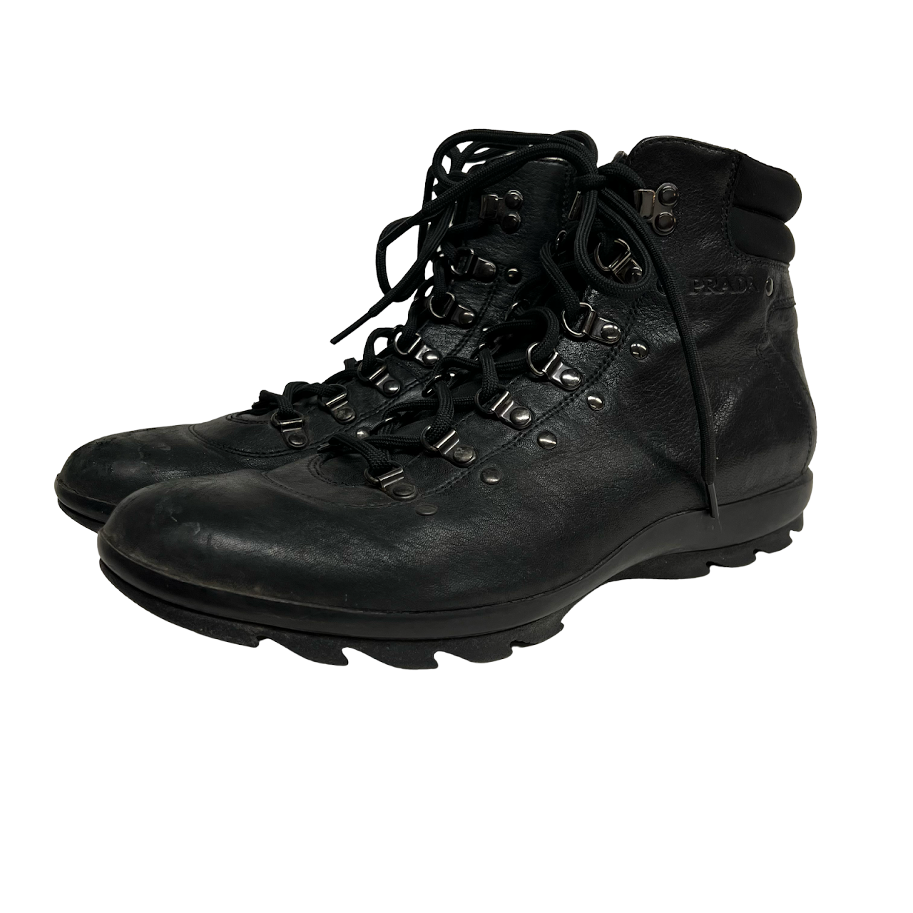 Prada Black Leather Hiking Boots