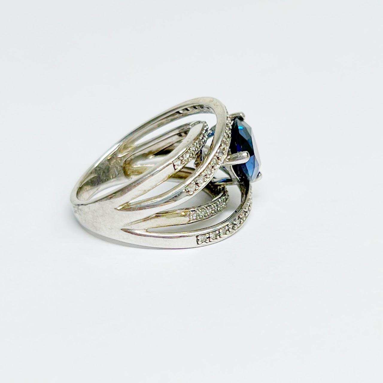 Sterling Silver, Blue and Clear Stone Ring