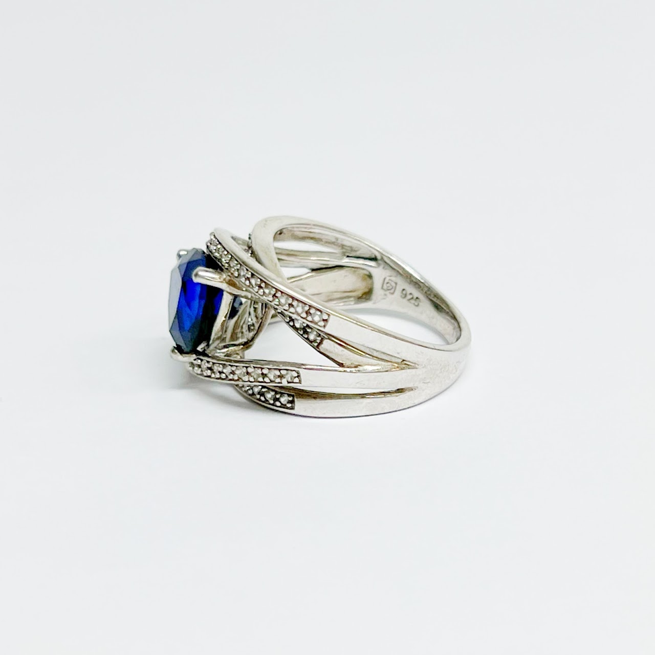 Sterling Silver, Blue and Clear Stone Ring