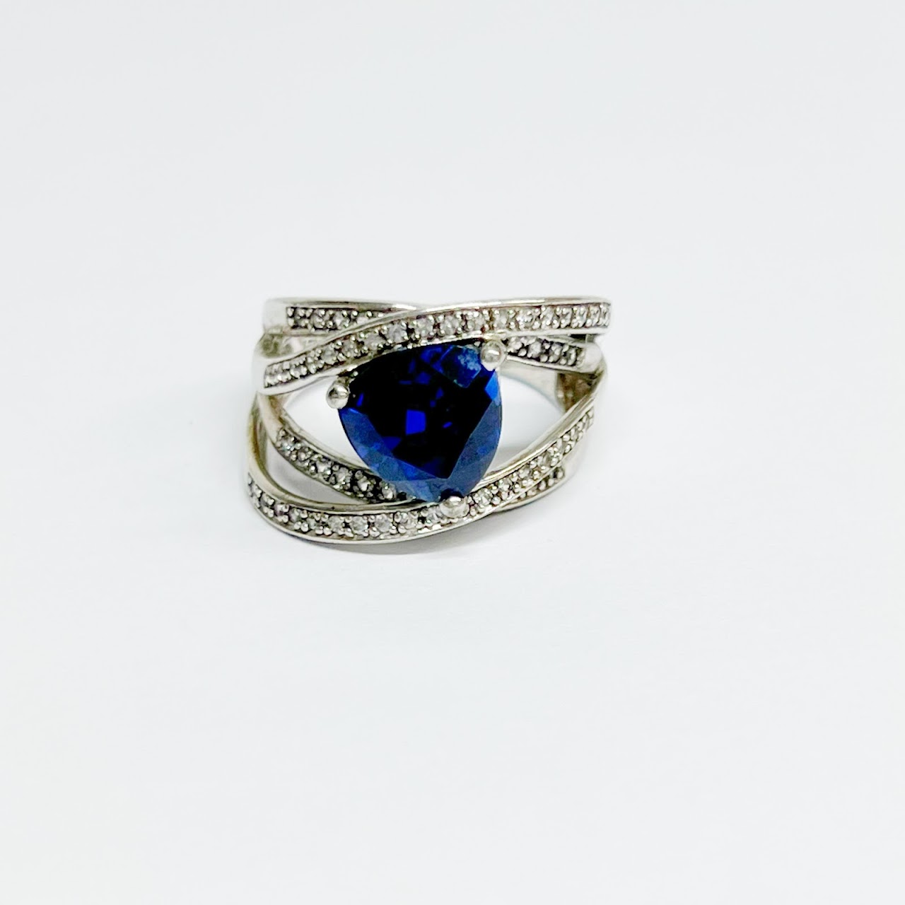 Sterling Silver, Blue and Clear Stone Ring