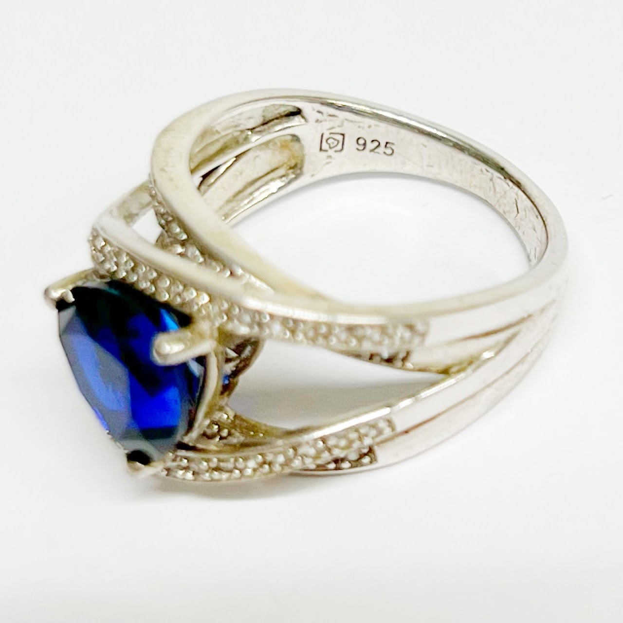 Sterling Silver, Blue and Clear Stone Ring