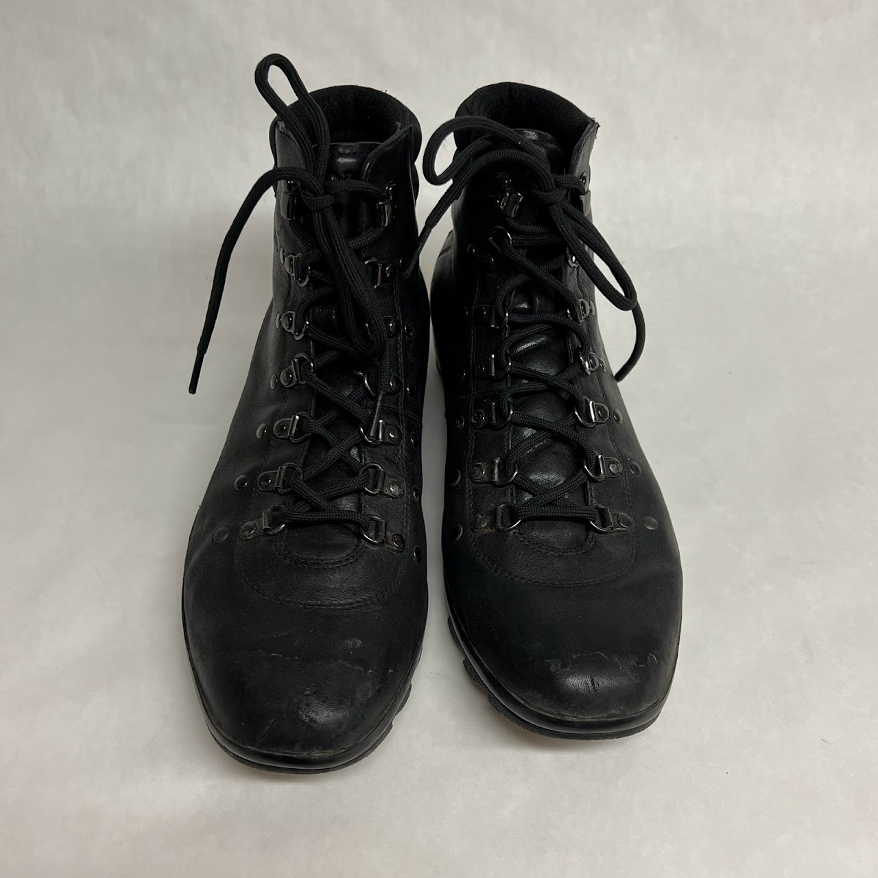 Prada Black Leather Hiking Boots