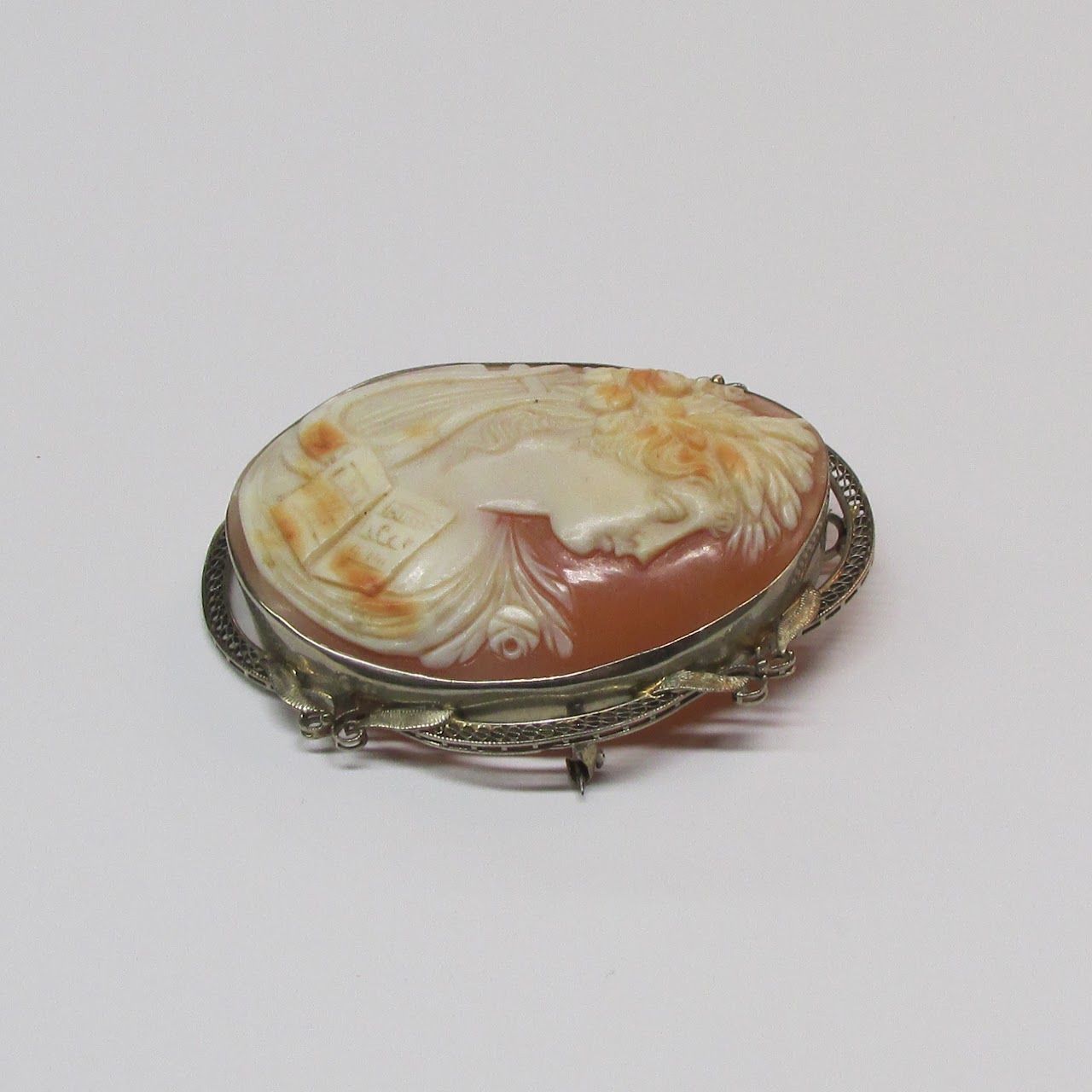 14K Gold Shell Cameo Convertible Brooch