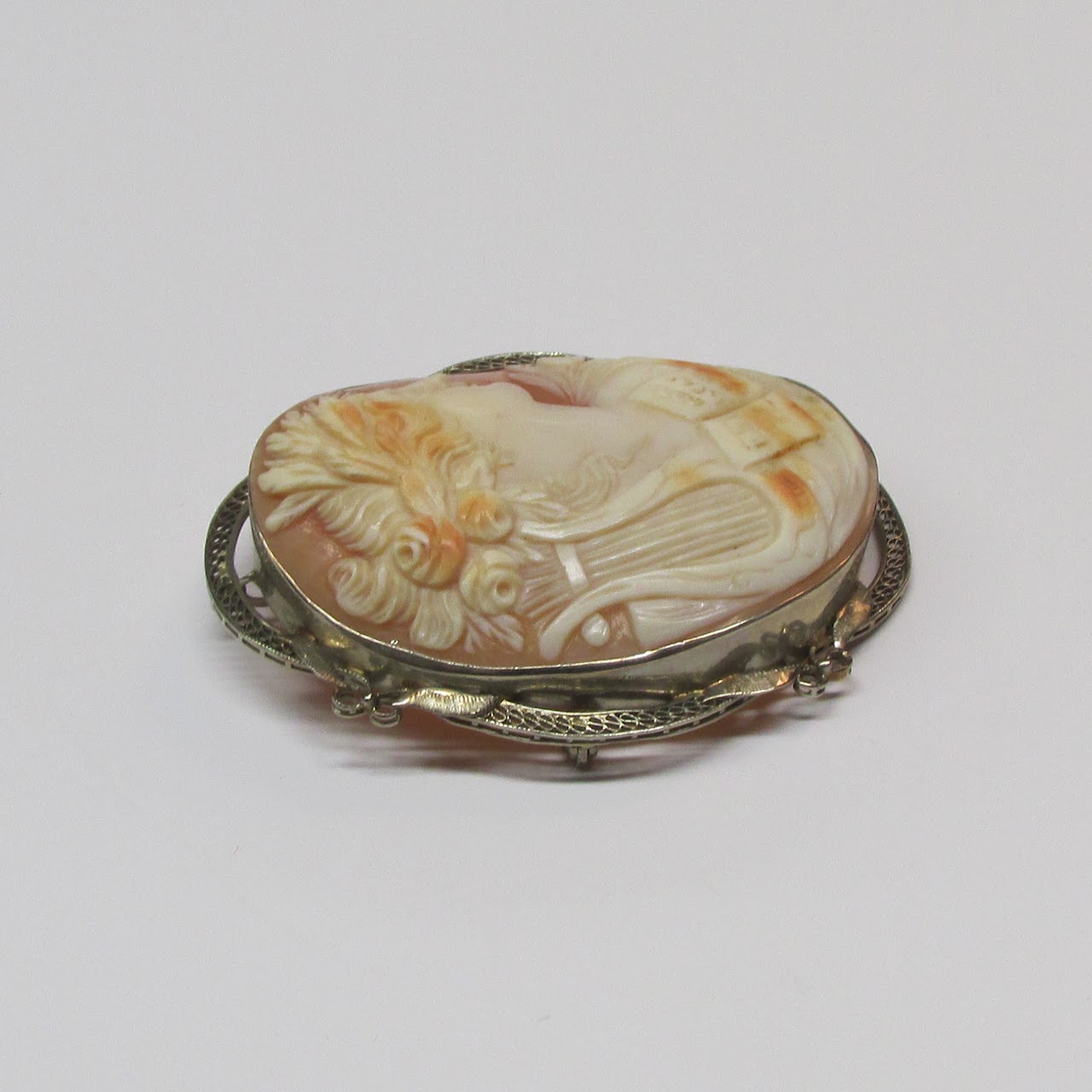 14K Gold Shell Cameo Convertible Brooch