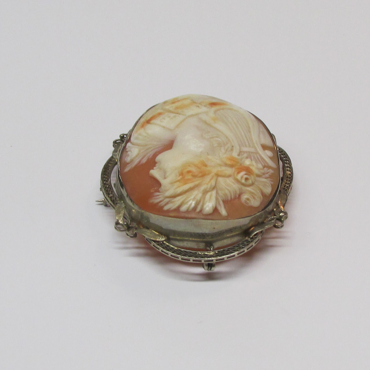 14K Gold Shell Cameo Convertible Brooch