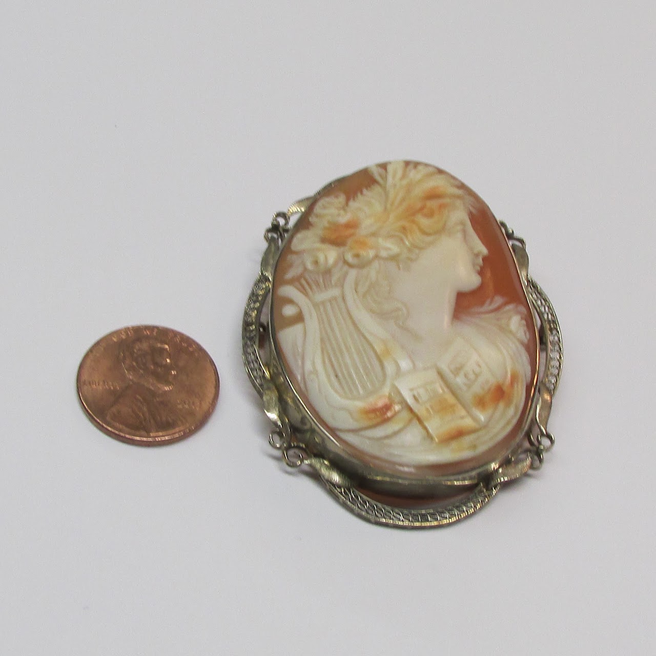 14K Gold Shell Cameo Convertible Brooch