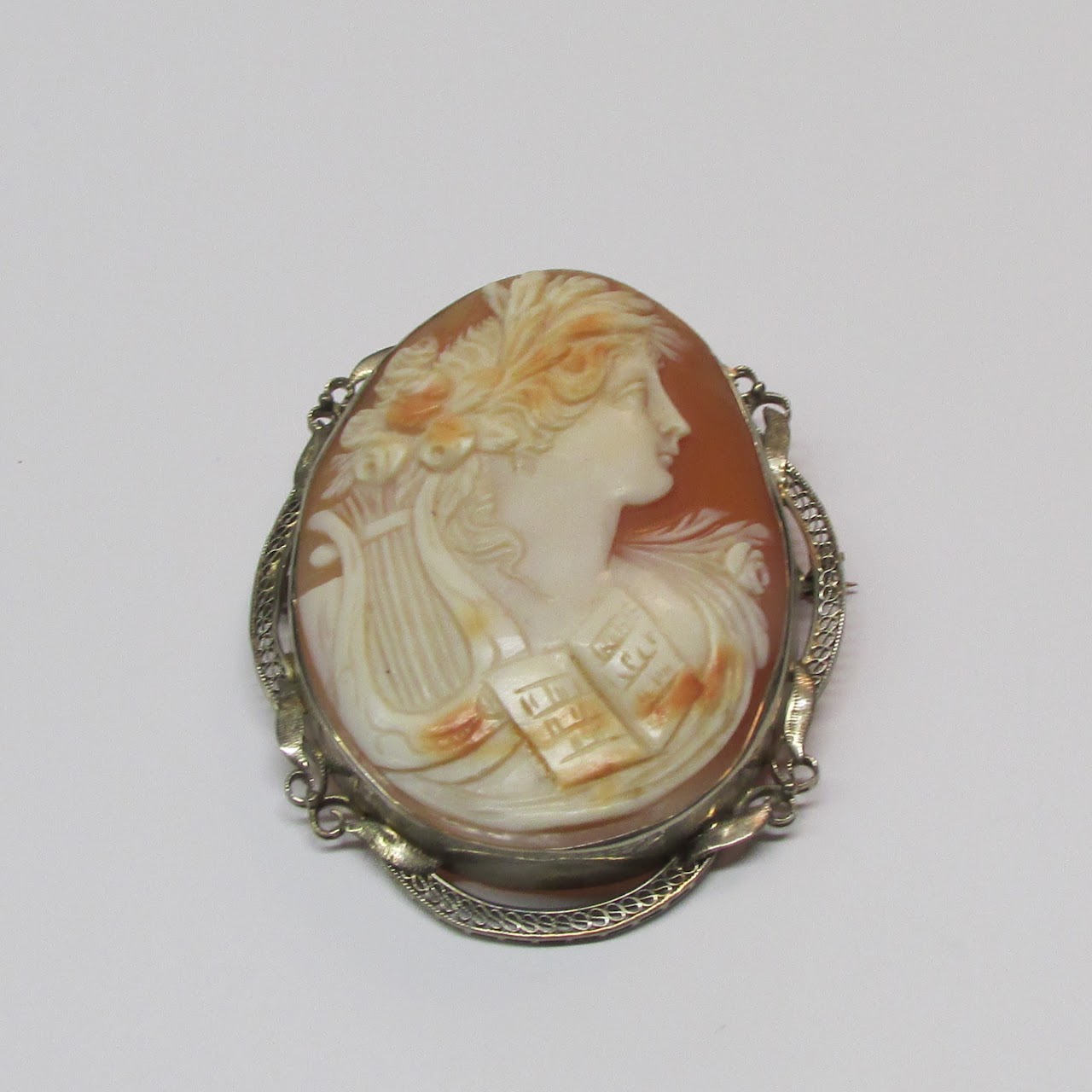 14K Gold Shell Cameo Convertible Brooch