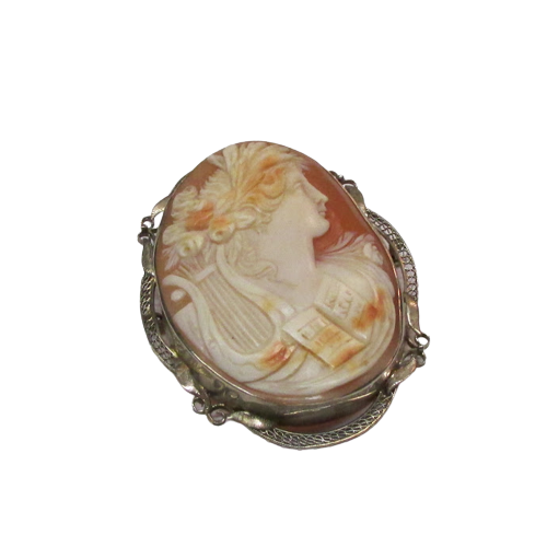 14K Gold Shell Cameo Convertible Brooch