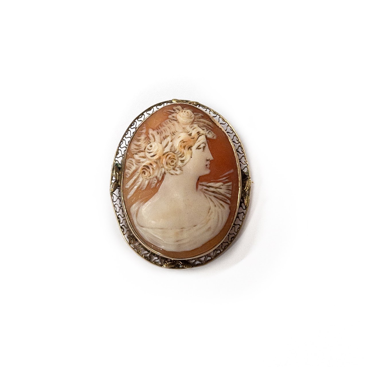 14K Gold Shell Cameo Brooch