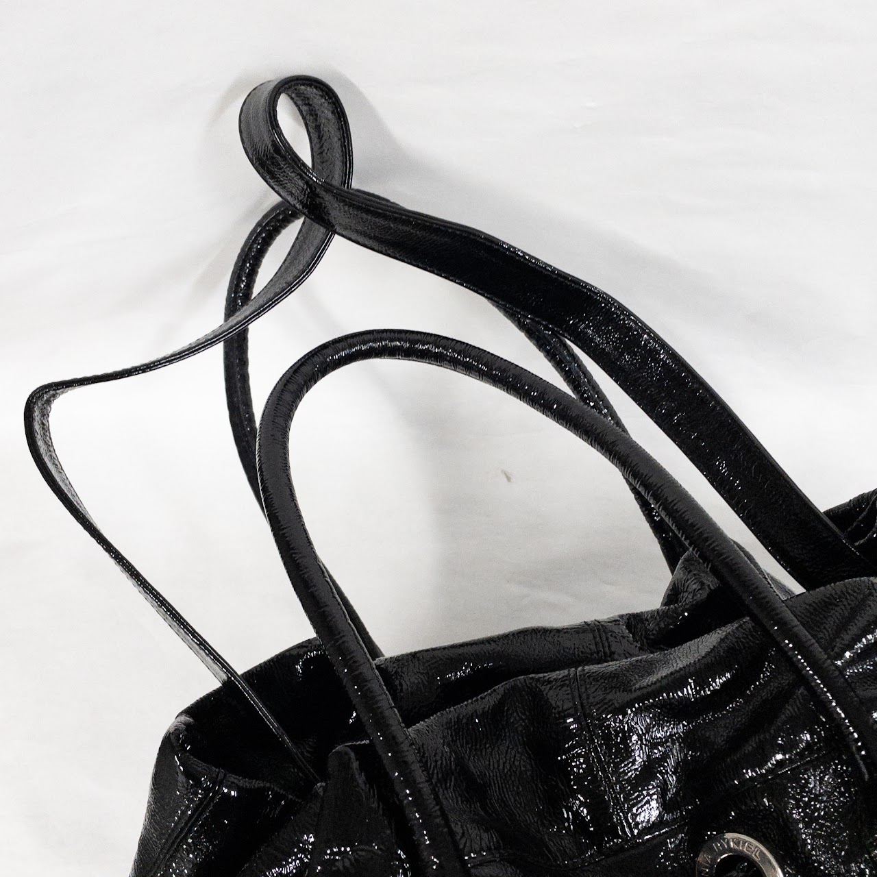 Long Strap in Black Crinkle Patent Leather