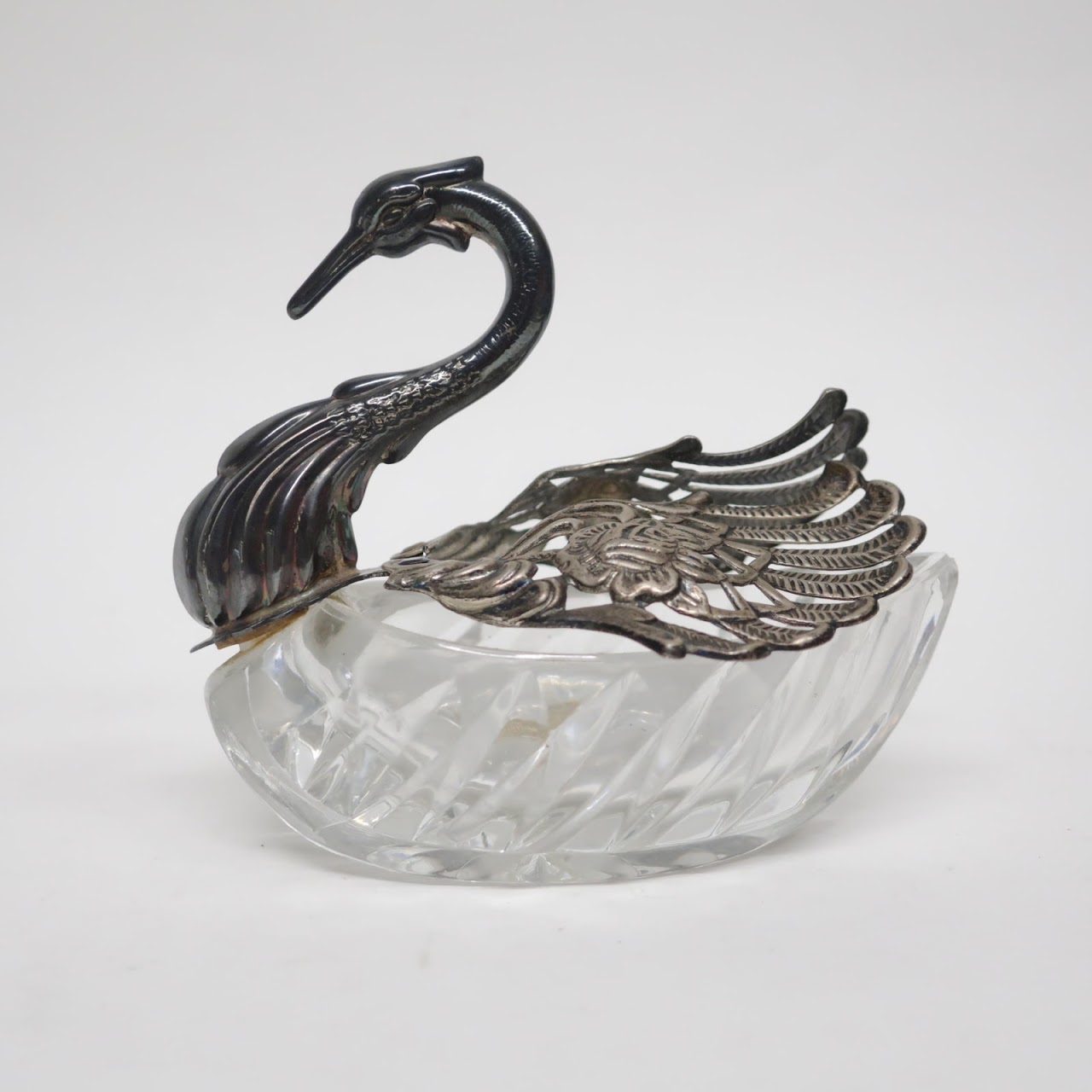 Sterling Silver and Crystal Vintage Swan Dish