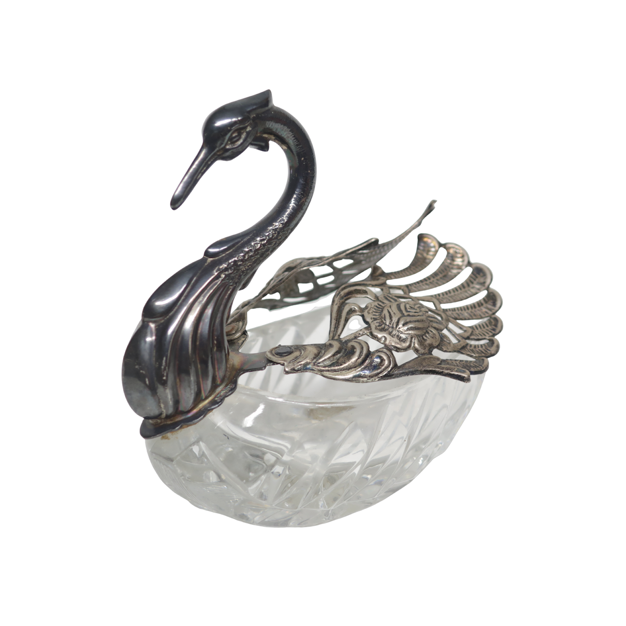 Sterling Silver and Crystal Vintage Swan Dish