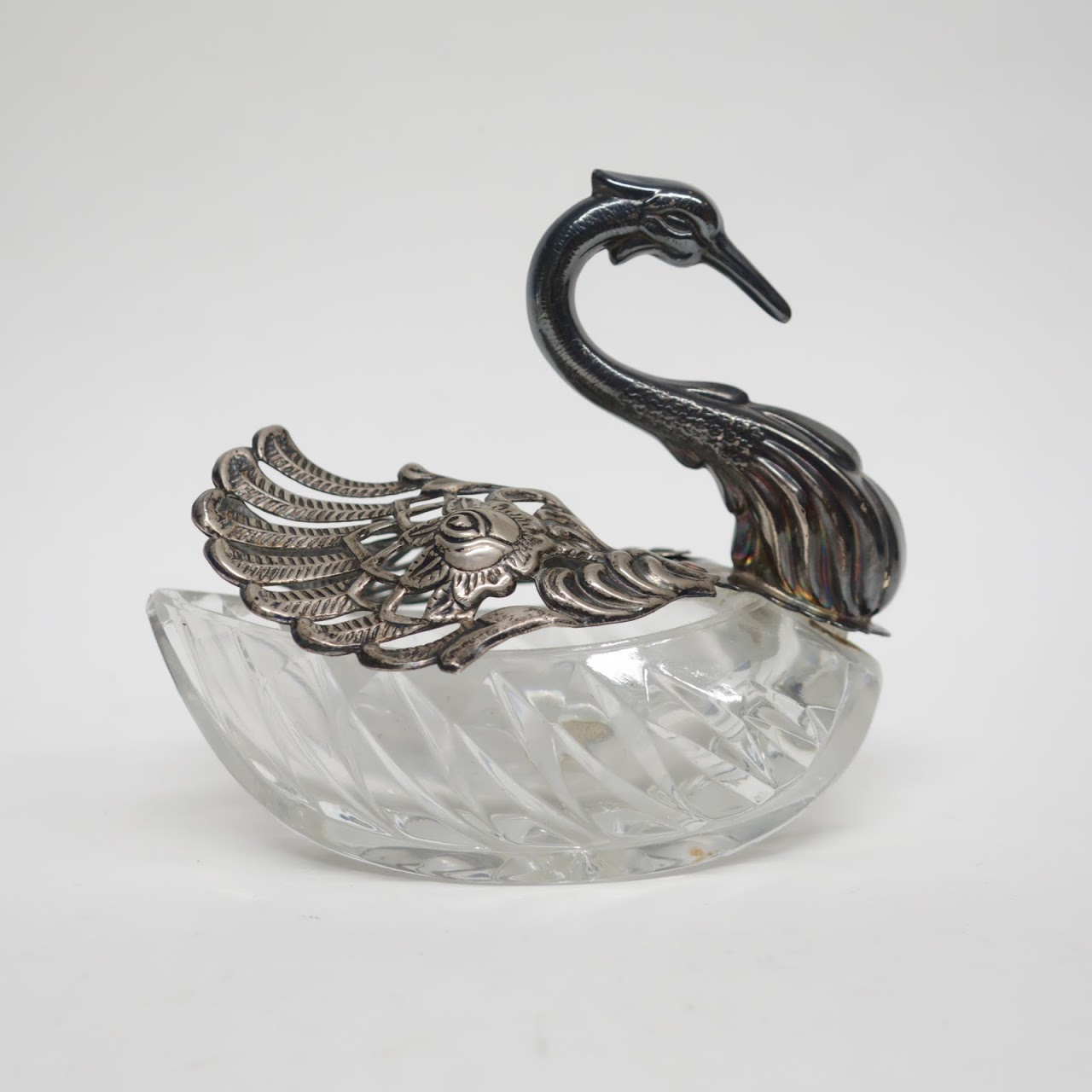 Sterling Silver and Crystal Vintage Swan Dish