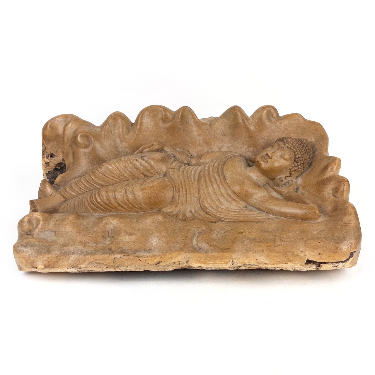 Carved Wood Stump Buddha Relief Statue