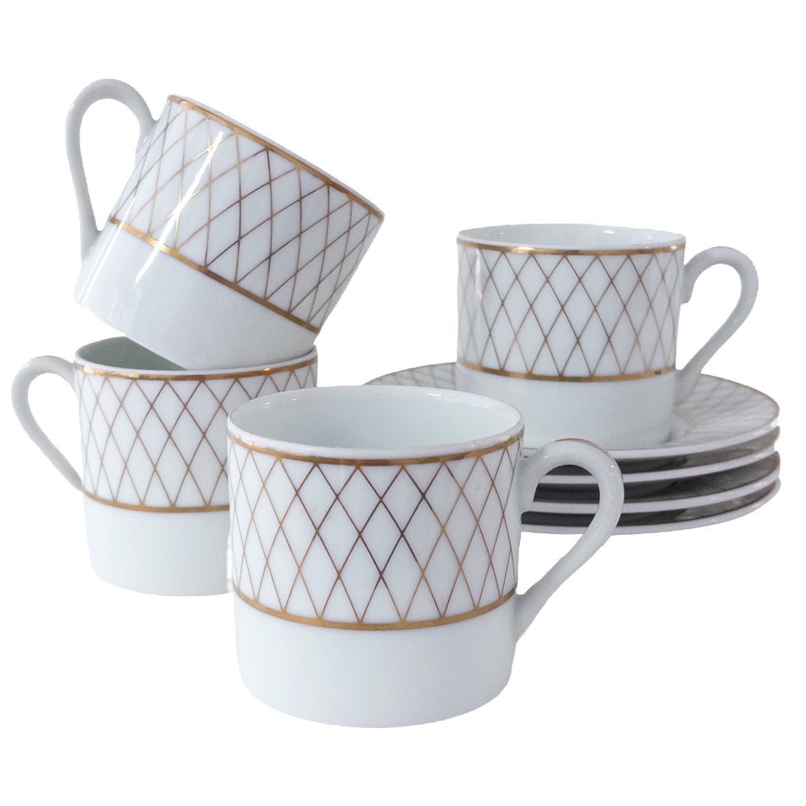 Tiffany & Co. Gold Lattice Porcelain Demitasse Set