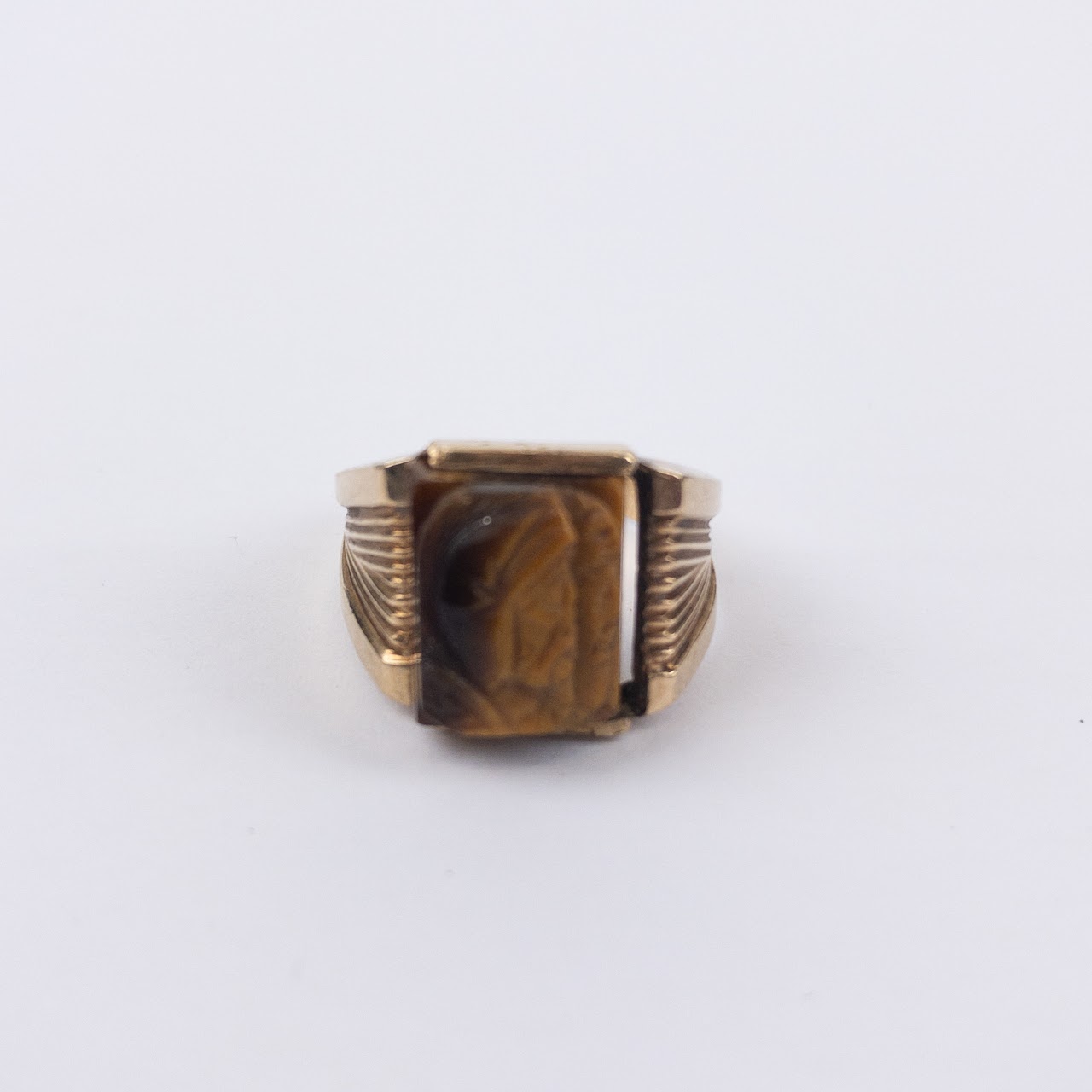 Vintage 10K Gold Tiger's Eye Double Cameo Ring