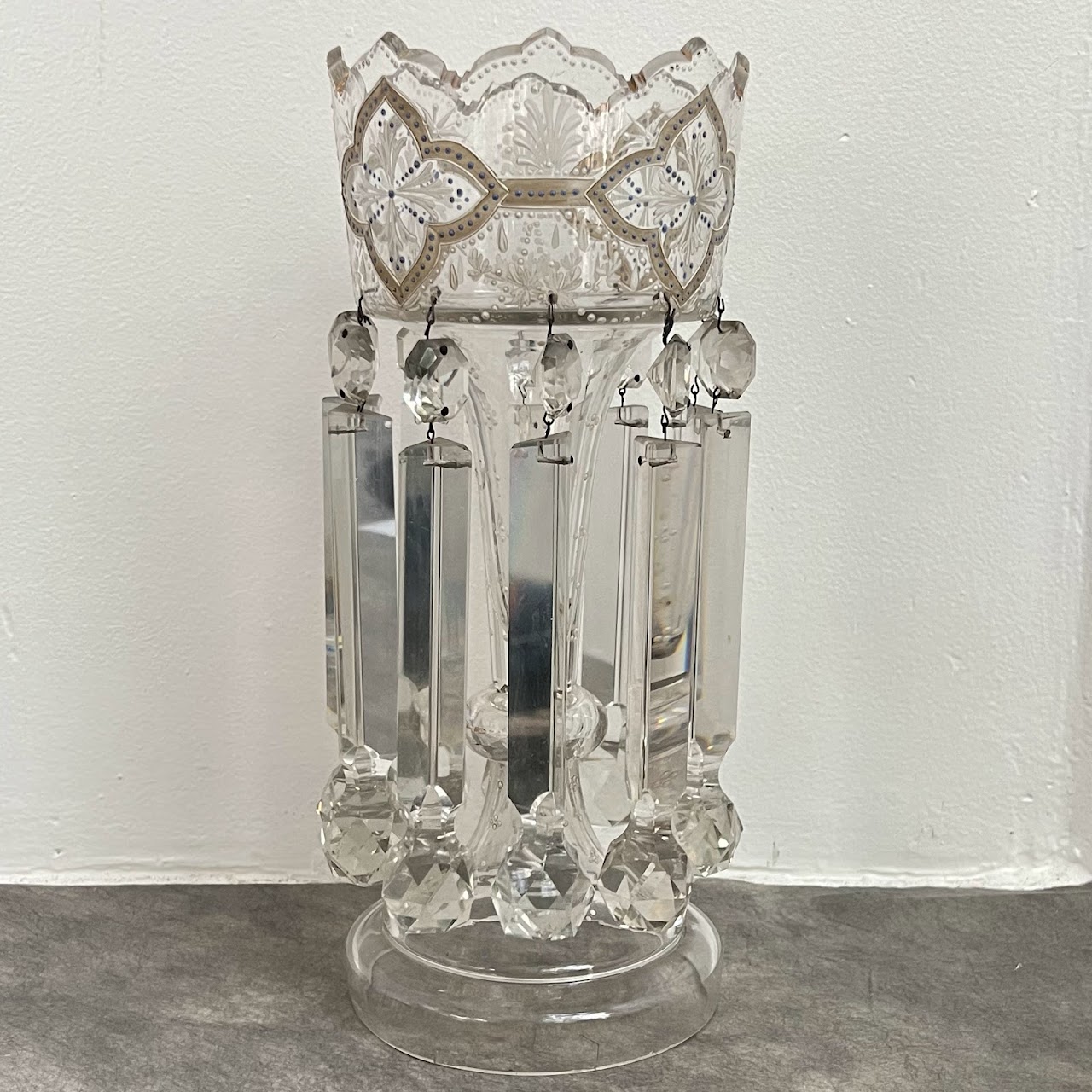 Bohemian Crystal Antique Hurricane Mantle Luster