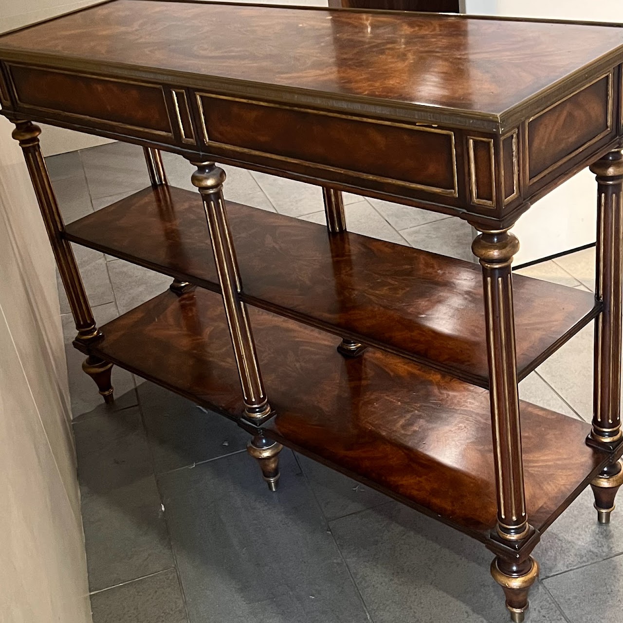 Theodore Alexander Georgian Three Tier Flame Mahogany Console Table