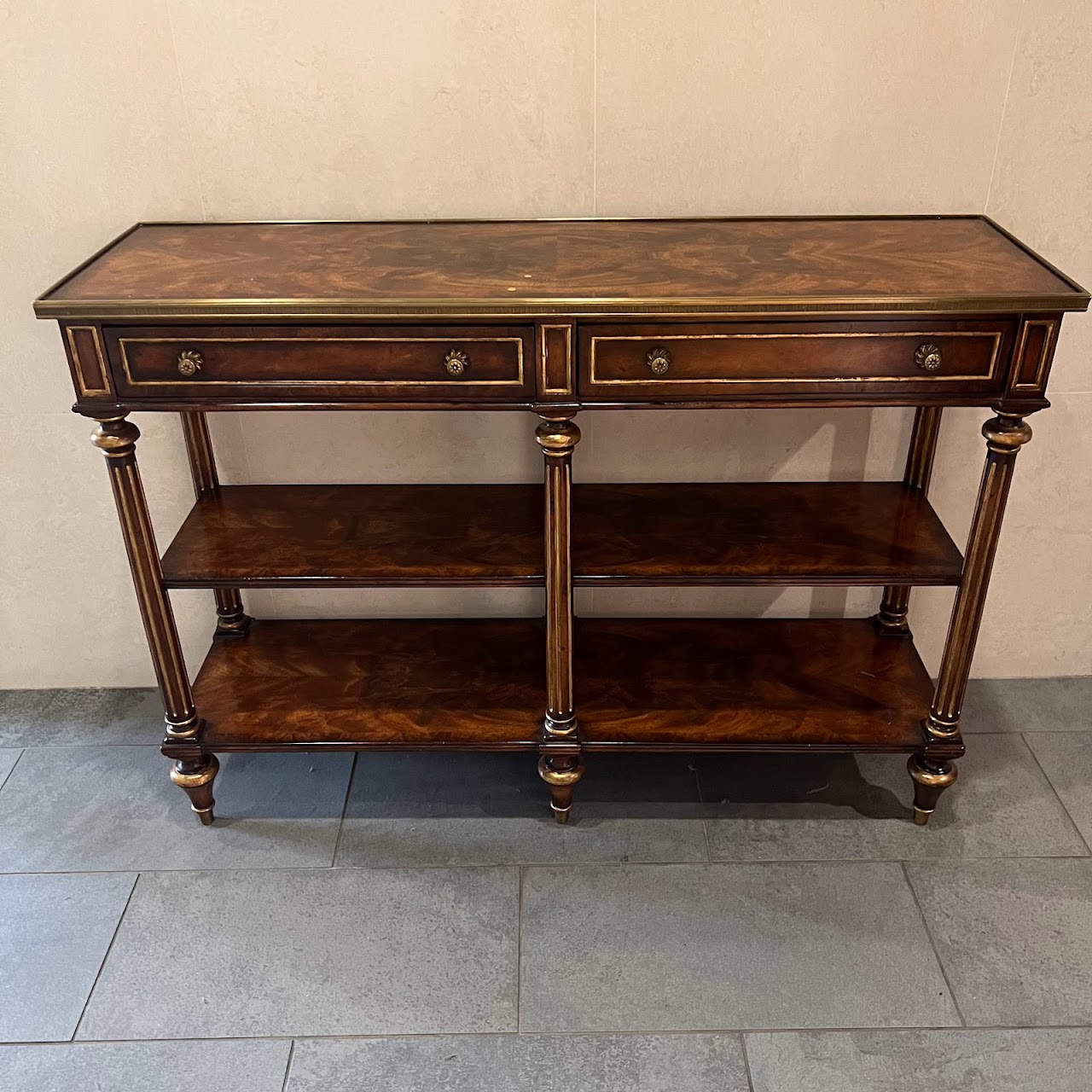 Theodore Alexander Georgian Three Tier Flame Mahogany Console Table