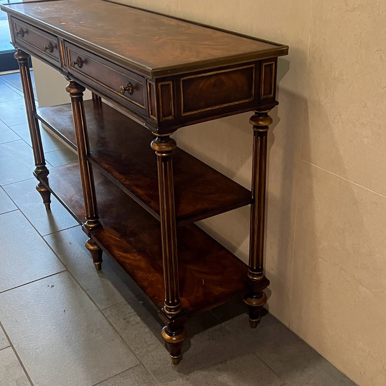 Theodore Alexander Georgian Three Tier Flame Mahogany Console Table