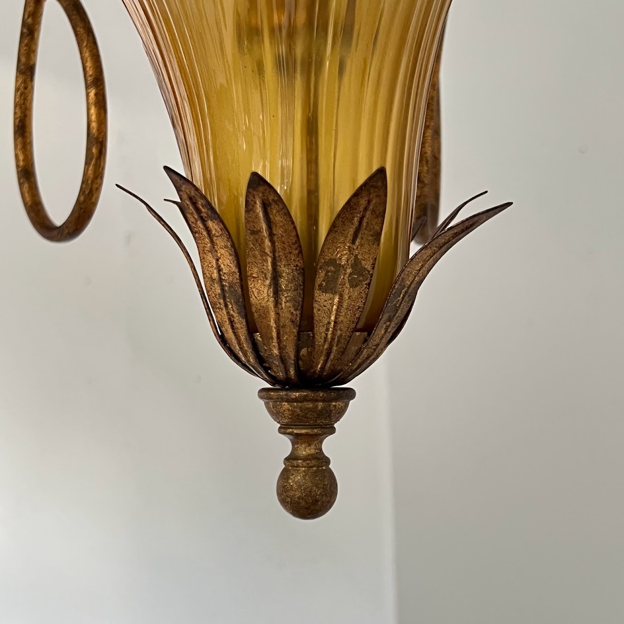 Gilt Metal and Glass Seven Light Chandelier