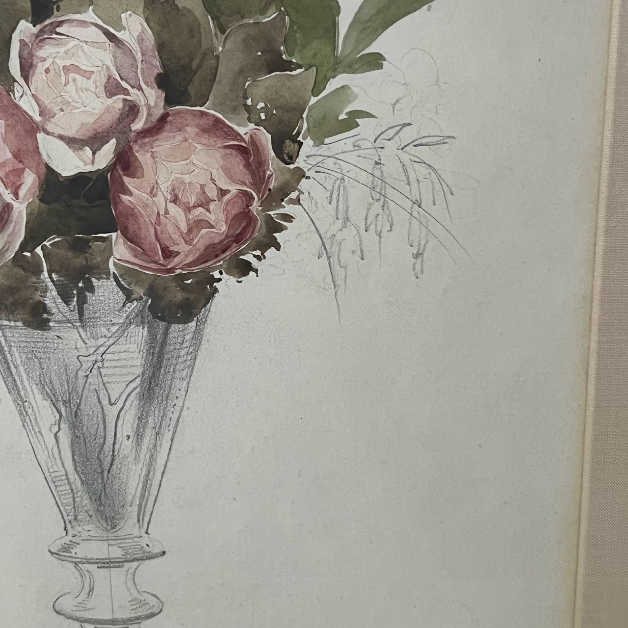 Still Life with Peonies Watercolor and Pencil Painting