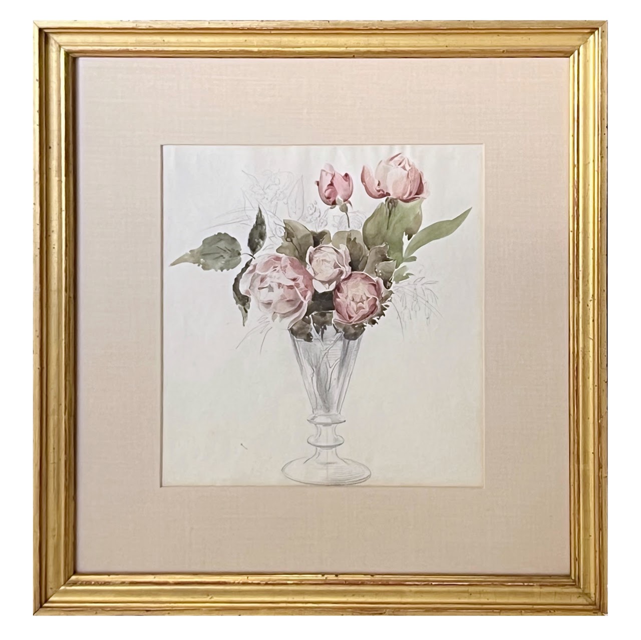 Still Life with Peonies Watercolor and Pencil Painting