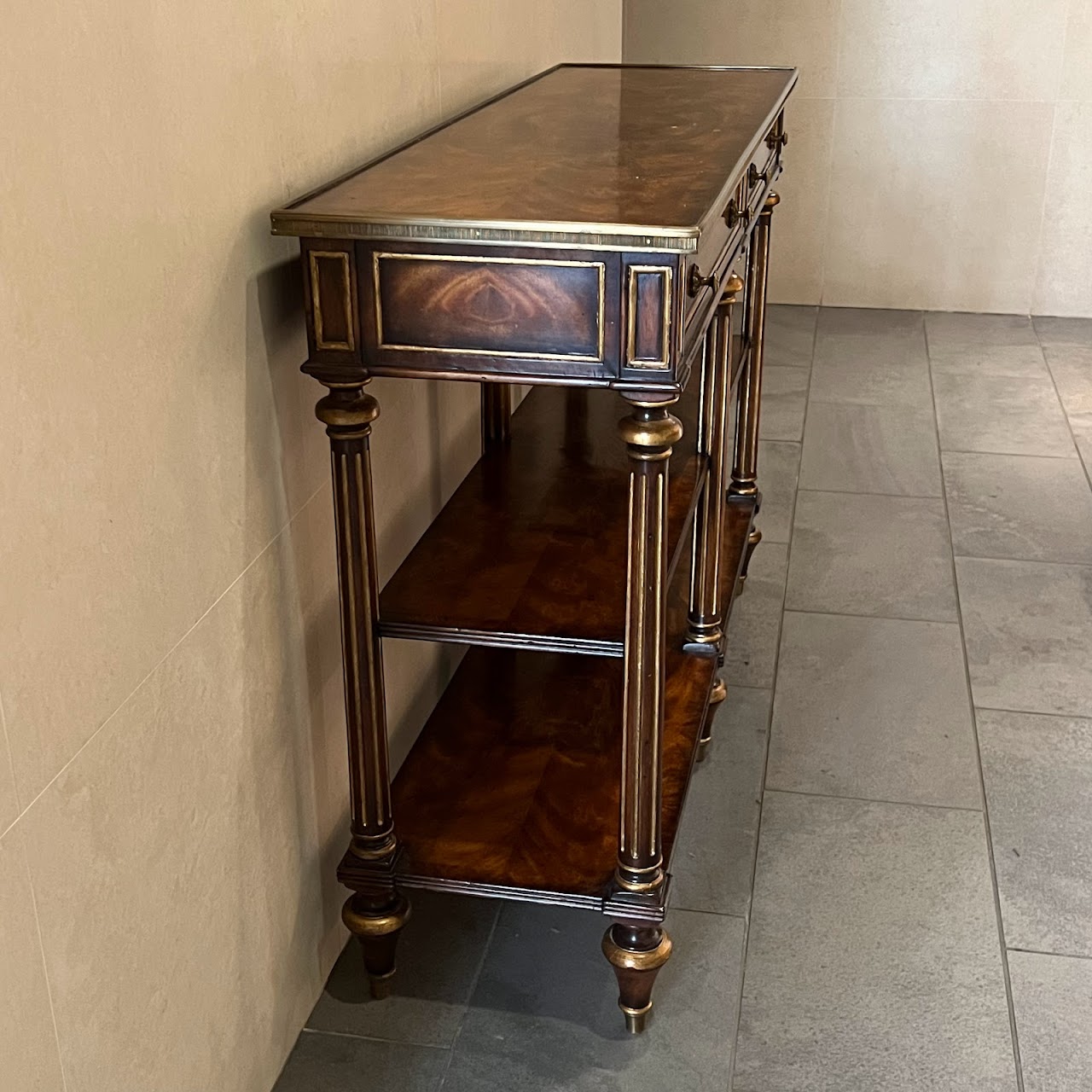 Theodore Alexander Georgian Three Tier Flame Mahogany Console Table