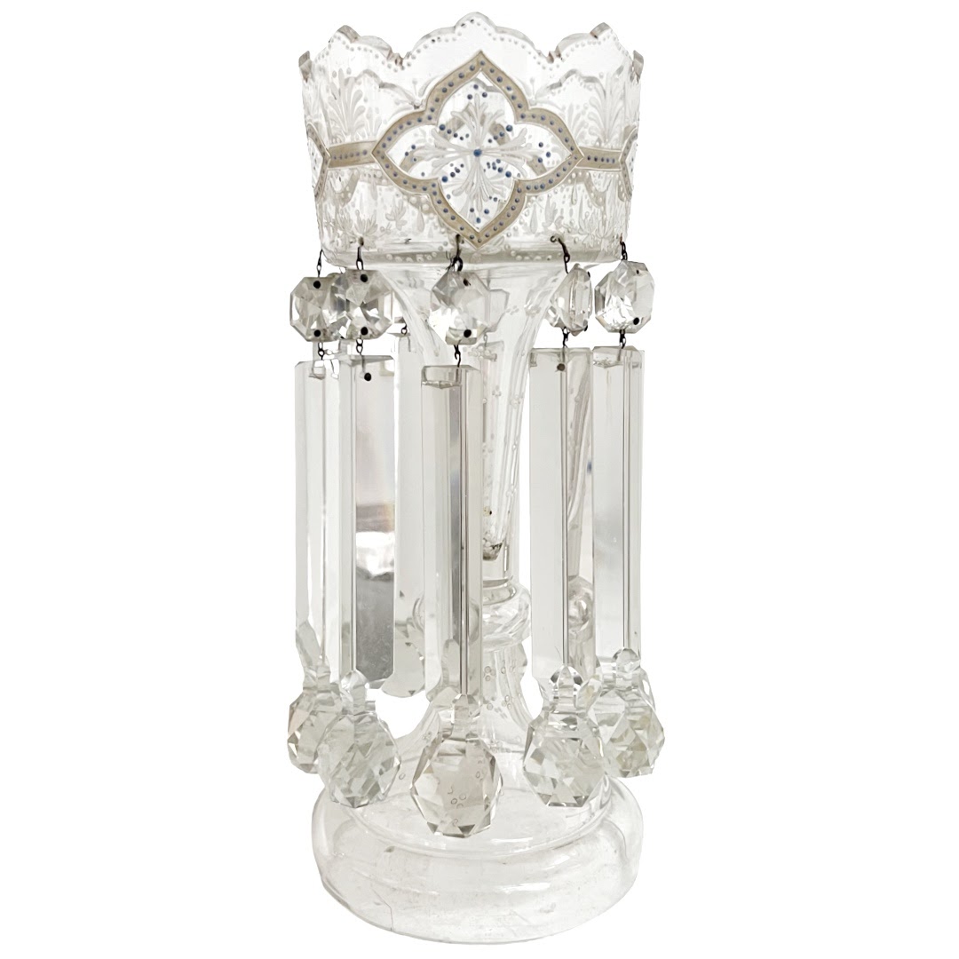 Bohemian Crystal Antique Hurricane Mantle Luster