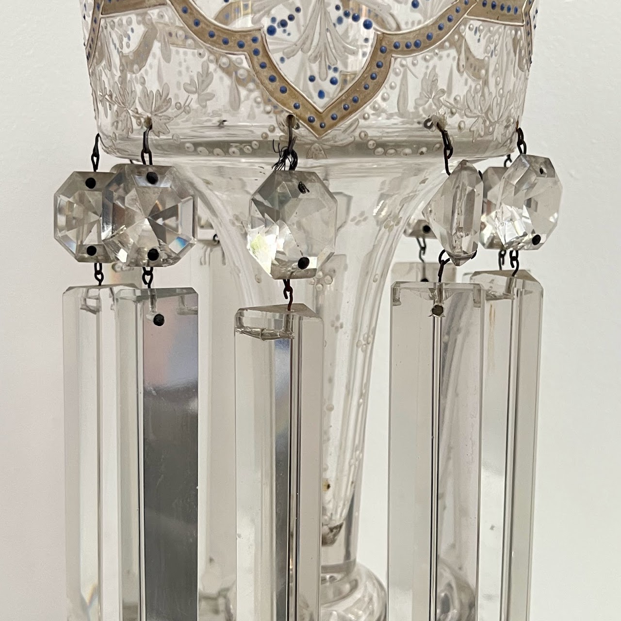 Bohemian Crystal Antique Hurricane Mantle Luster