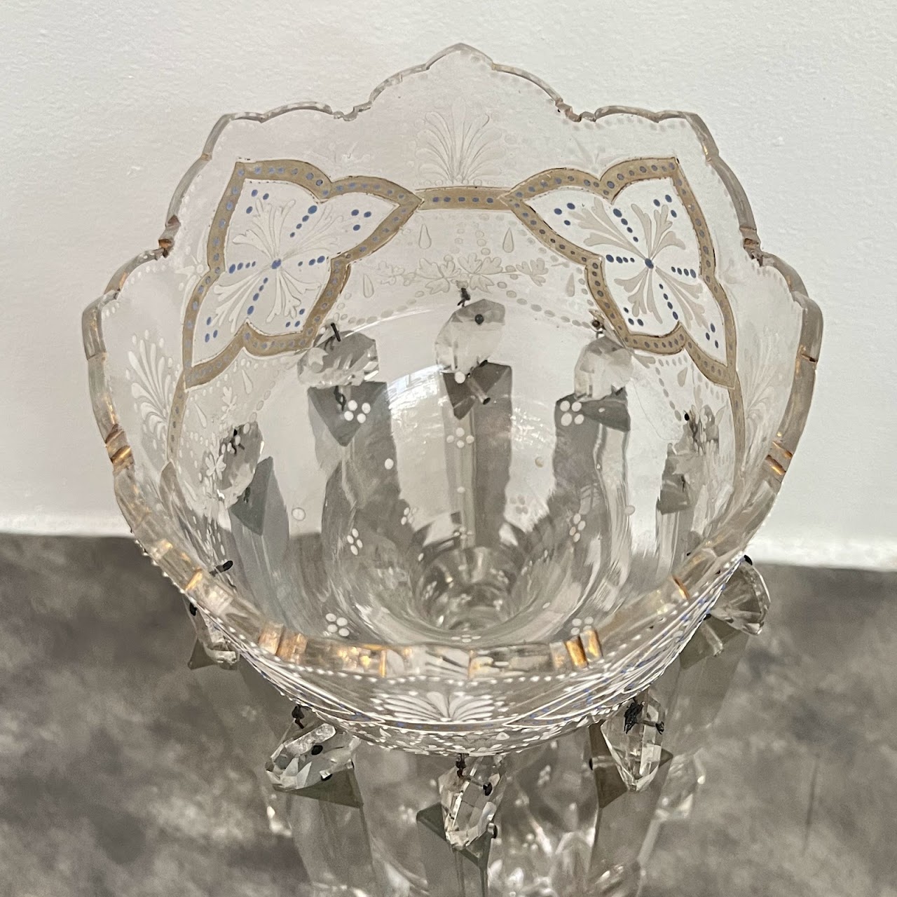 Bohemian Crystal Antique Hurricane Mantle Luster