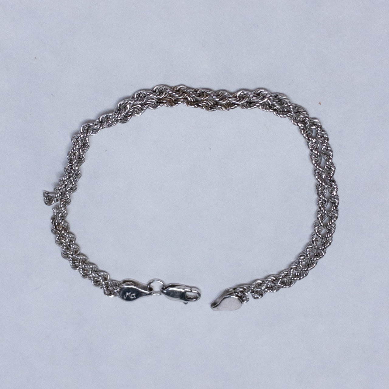 10K White Gold Rope Chain Bracelet- NEEDS REPAIR