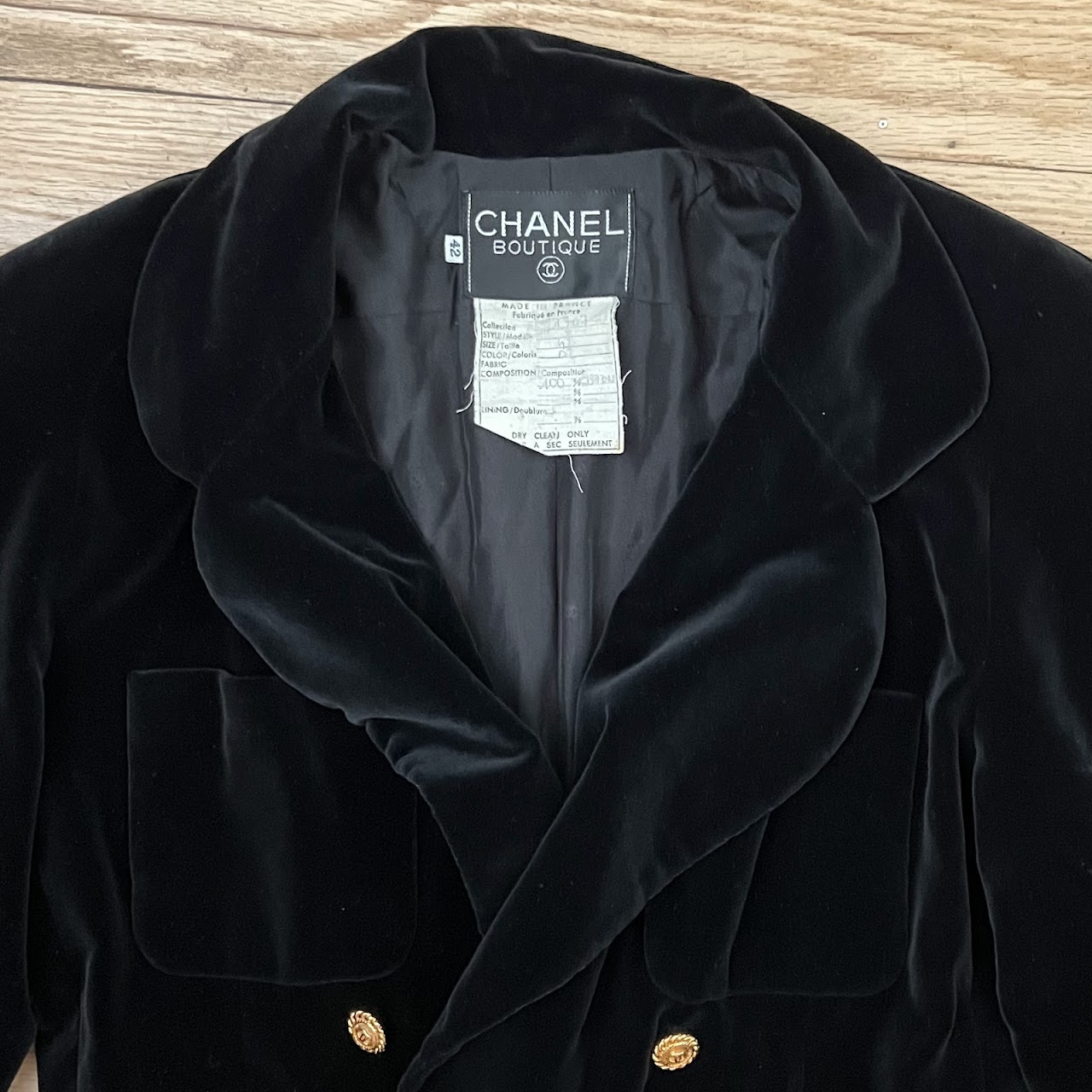 Chanel Boutique Black Velvet Blazer