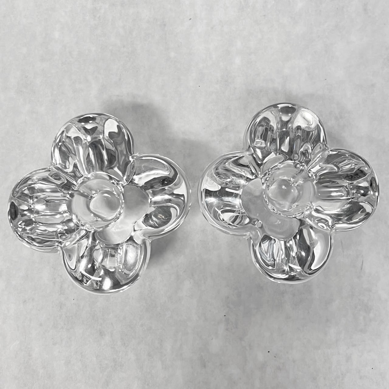 Baccarat Crystal Quatrefoil Candle Holder Pair