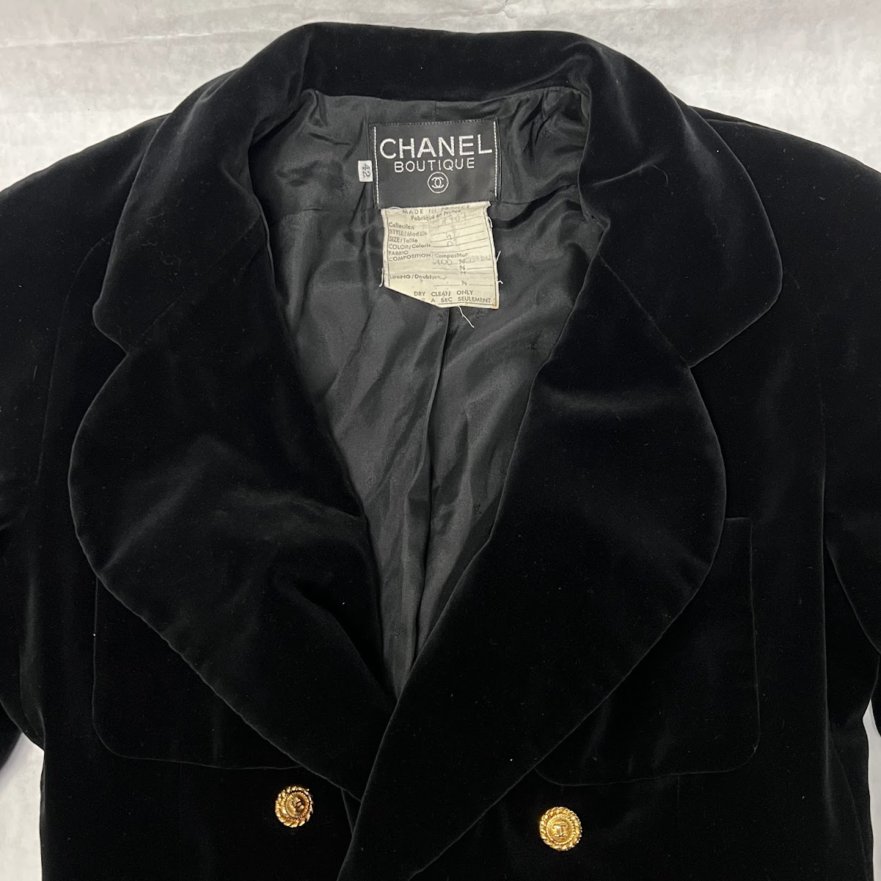 Chanel Boutique Black Velvet Blazer