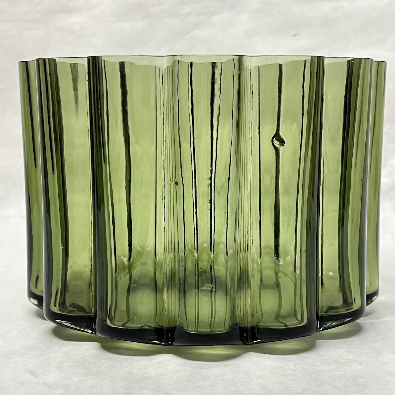 Jens Quistgaard for Dansk Scalloped Green MCM Art Glass Vase