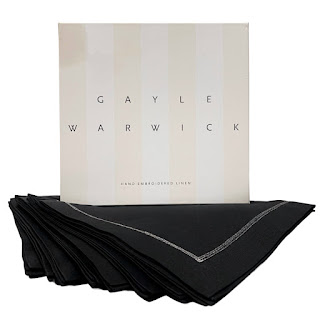 Gayle Warwick NEW Black Linen Napkin Set