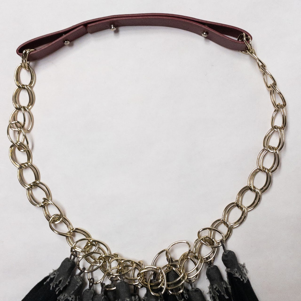 Marni Large Links Necklace With Gathered Linen Hanging Decor